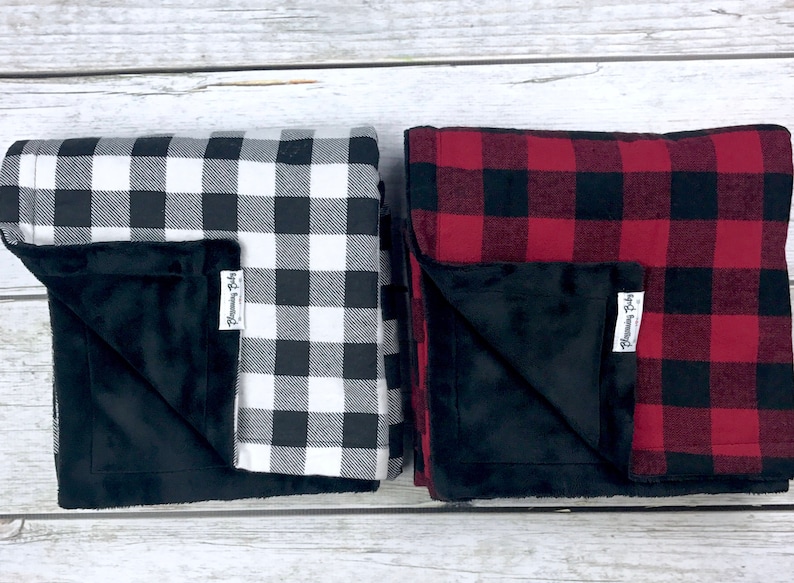 Black and White or Red and Black Buffalo Plaid Flannel Baby Blankets and Matching Drool Bibdanas image 5