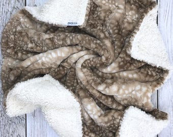 Fawn and Llama Cuddle Minky Large Baby Blanket