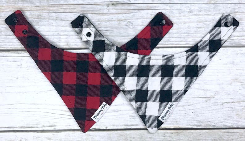 Black and White or Red and Black Buffalo Plaid Flannel Baby Blankets and Matching Drool Bibdanas image 4