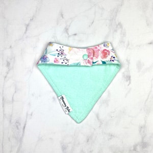 Floral Pink and Mint Watercolor Print Jersey Baby Drool Bibdanas and Matching Minky Crinkle Sensory Toy image 4