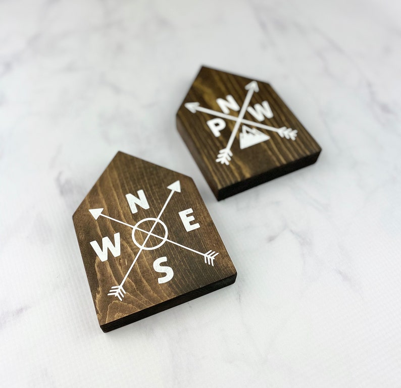 Stained Adventure PNW Compass Wood Pattered Houses