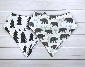 Watercolor Black and White Tree or Geometric Bear Print by Andrea Laurent Baby Drool Bibdanas