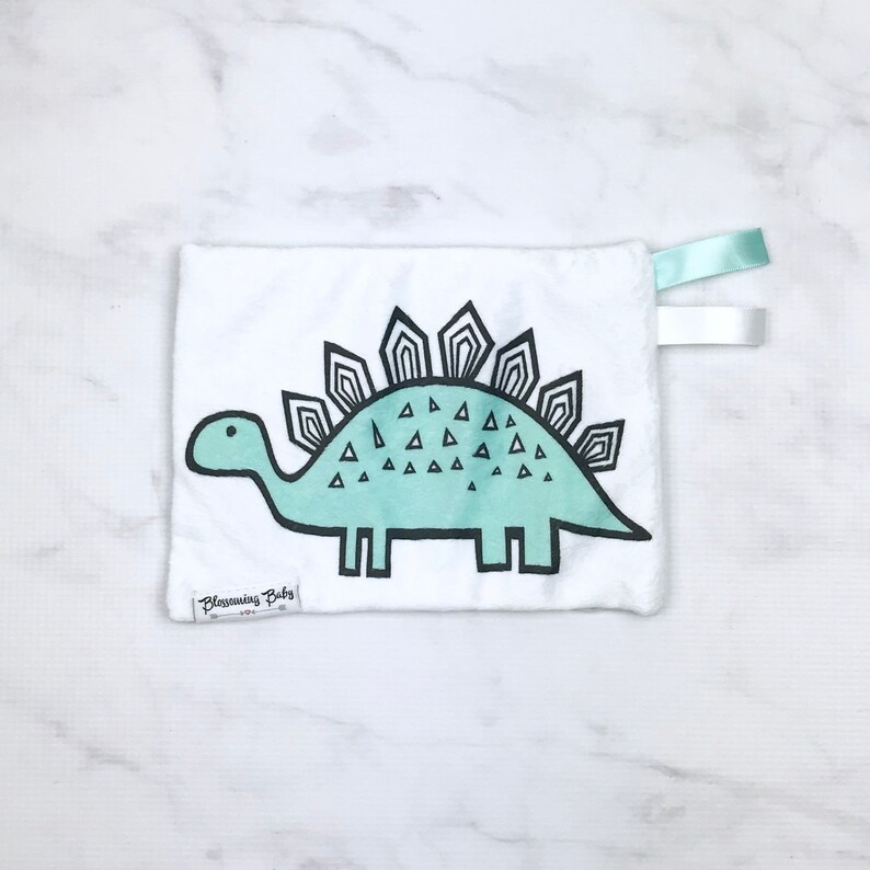 Dinosaur Stegosaurus Crinkle Toy / Lovey for Baby Sensory Play and Matching Drool Bibdana image 3