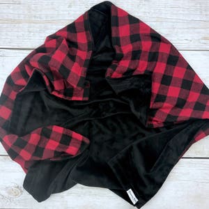 Black and White or Red and Black Buffalo Plaid Flannel Baby Blankets and Matching Drool Bibdanas image 6