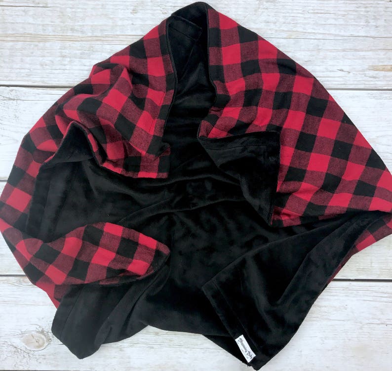 Black and White or Red and Black Buffalo Plaid Flannel Baby Blankets and Matching Drool Bibdanas image 6