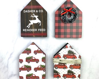 Mini Wood Patterned Houses - Plaid and Christmas Themed