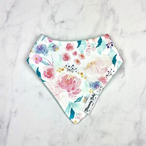 Floral Pink and Mint Watercolor Print Jersey Baby Drool Bibdanas and Matching Minky Crinkle Sensory Toy image 3