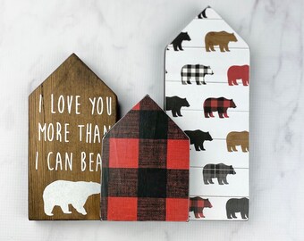 Buffalo Plaid "I love you more than I can bear" Wood Pattered Houses