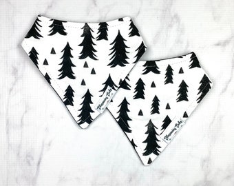 Watercolor Black and White Trees Print Baby Drool Bibdanas with Minky Crinkle Toy / Lovey for Baby Sensory Play