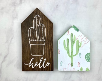 Cactus "Hello" Wood Pattered Houses