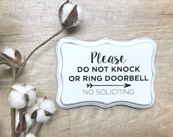 No Soliciting Distressed White Wood Sign