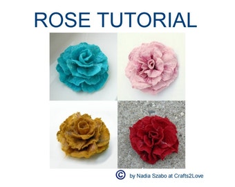 Felt Tutorial Rose, pattern, felted wool flower, wet felting, how to felt by hand, felted flower brooch, pdf, e-book instructions in English