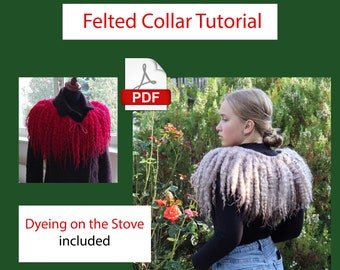 Viking collar Tutorial, Wet felting raw wool fleece locks on merino, Felted locks scarf, How to felt wool curls locks PDF e-book pattern