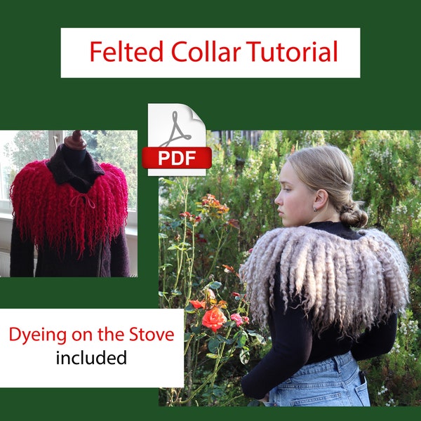 Viking collar Tutorial, Wet felting raw wool fleece locks on merino, Felted locks scarf, How to felt wool curls locks PDF e-book pattern