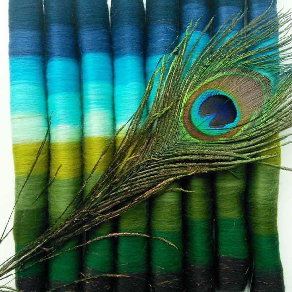 Reserved for "Becky" - Peacock Feathers Rolags - 58 grams