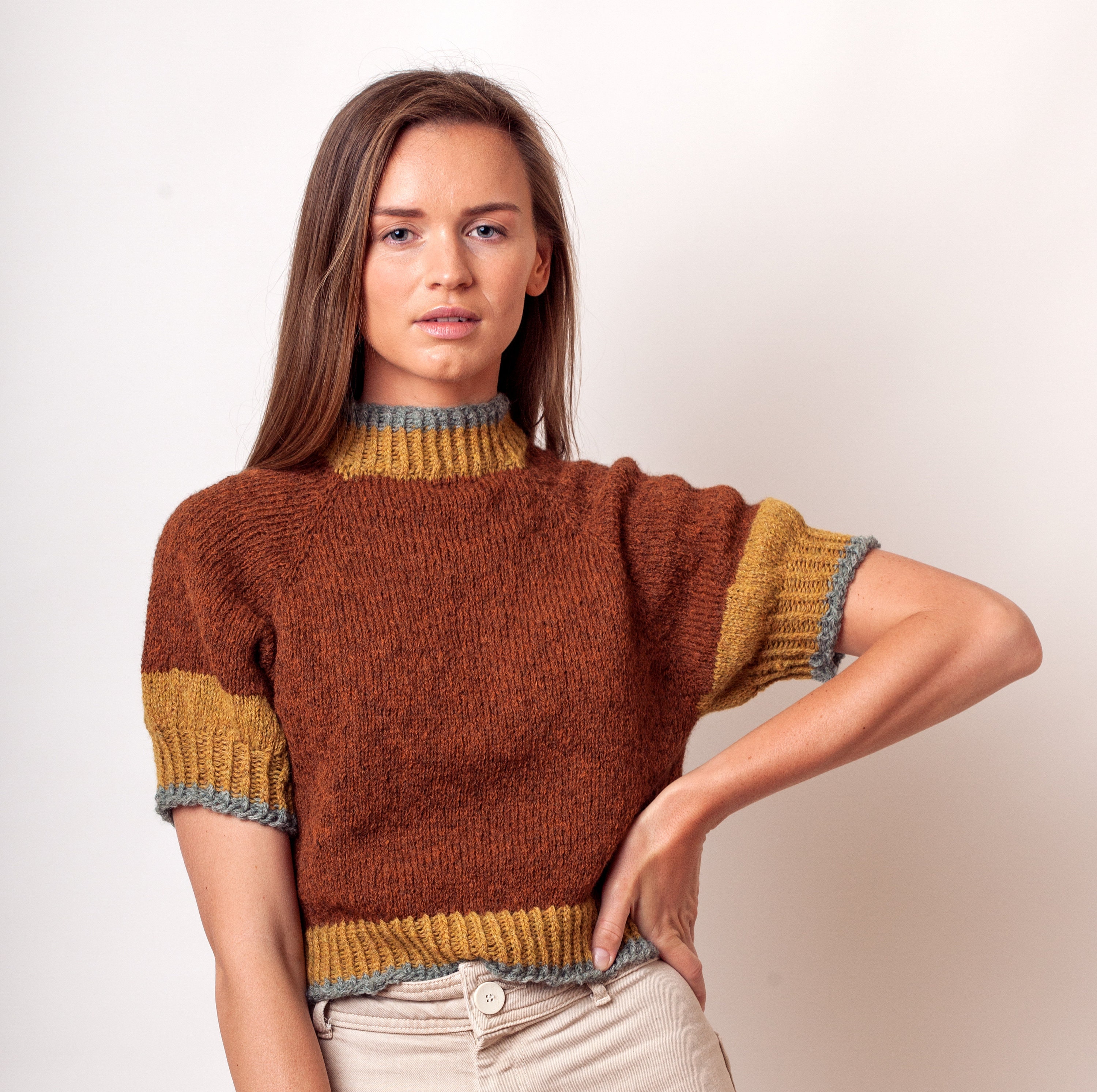 Agitation Girls Color Block Stripe Casual Sweater