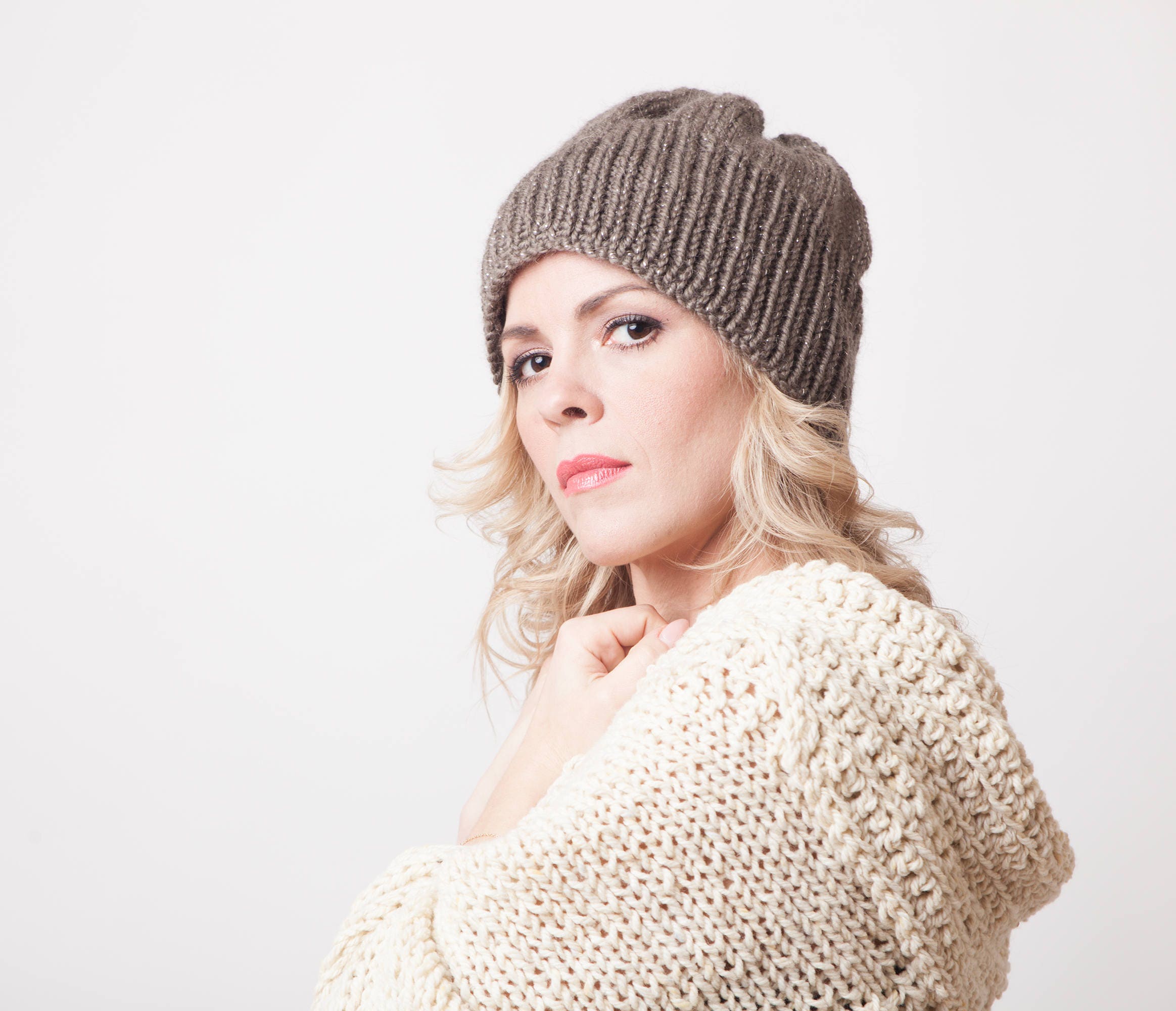 Knit Winter Hat for Women Light Brown 