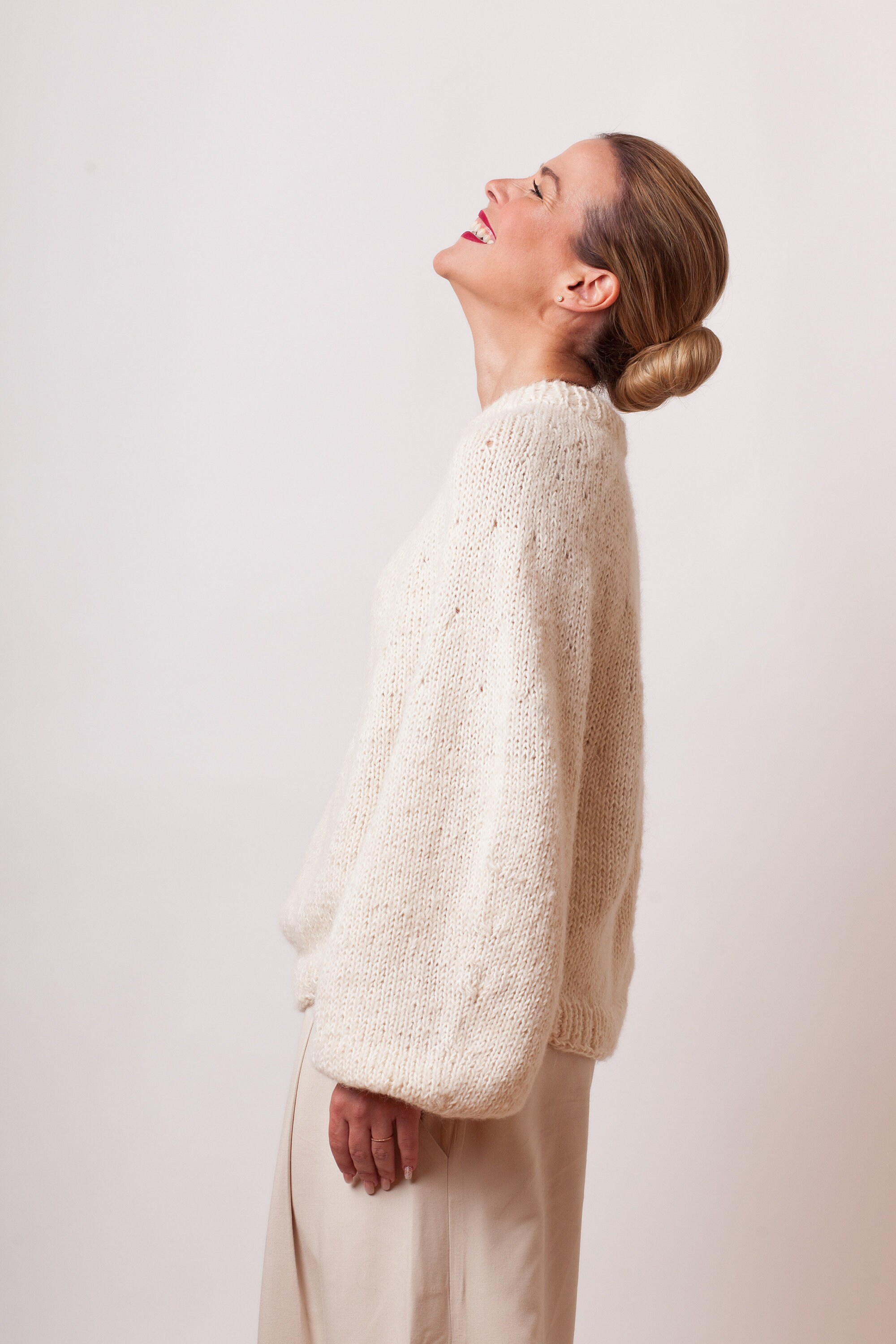 Ivory oversized sweater seamless with long sleeves and folded Etsy