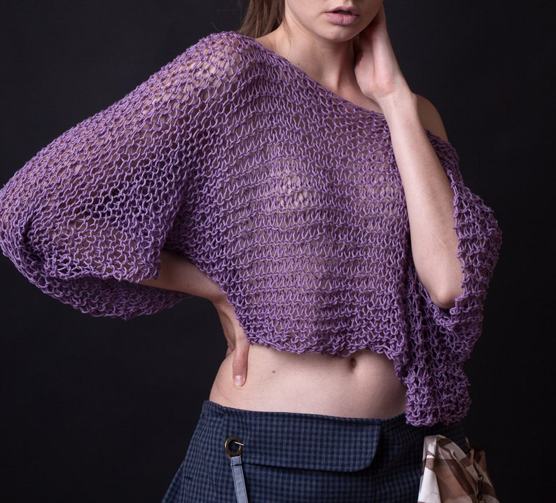 Lavender Crop Top Cotton Merino Summer Knit Top for Women Etsy