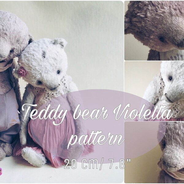 PDF Teddy Bear Violetta Pattern 20 cm with clothes, instant download, stuffed artist toy
