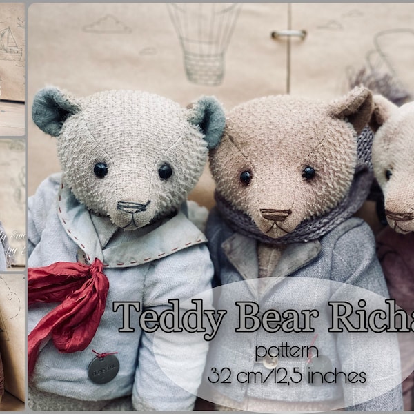 PDF Pattern Teddy Richard with the jacket pattern, instant download diy stuffed toy