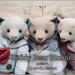 PDF Pattern Teddy Richard with the jacket pattern, instant download diy stuffed toy