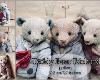 PDF Pattern Teddy Richard with the jacket pattern, instant download diy stuffed toy