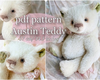 Modello PDF Austin Teddy 37 cm/14,5 pollici, download istantaneo, modello di orsacchiotto dell'artista, modello di taglio fai da te