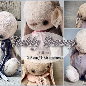 PDF Teddy Bunny Pattern 29 cm, instant download, stuffed toy, artist toy, hare, rabbit, vintage