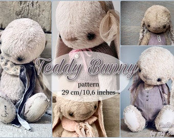 PDF Teddy Bunny Pattern 29 cm, instant download, stuffed toy, artist toy, hare, rabbit, vintage