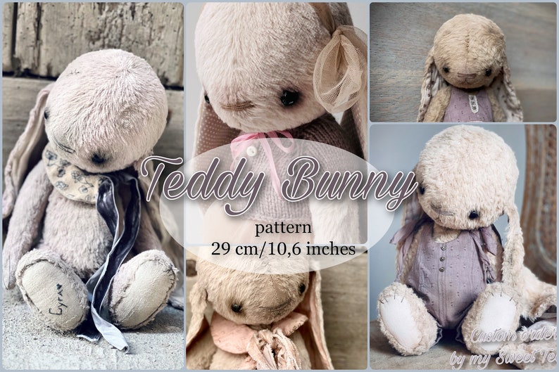 PDF Teddy Bunny Pattern 29 cm, instant download, stuffed toy, artist toy, hare, rabbit, vintage image 1