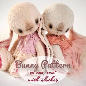Modello coniglietto Teddy 29 cm/10,6" con vestiti, download immediato, peluche, giocattolo artistico, lepre, coniglio, vintage
