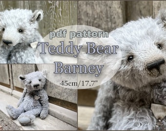 Modello PDF Teddy Bear Barney 45 cm/17,7 pollici, download istantaneo, modello di peluche dell'artista, modello di taglio fai da te