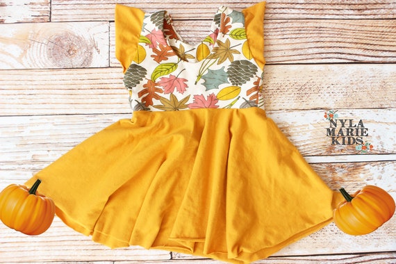 girls mustard floral dress