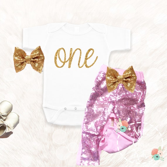 pink and gold first birthday outfit