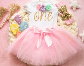 Pink Gold First Birthday Outfit Girl, Pink 1st birthday outfit, 1st Birthday Dress, Pink Gold Birthday Outfit, One year old, Pink Tutu Skirt