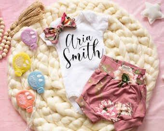Outfit personalizzato per bambina che torna a casa floreale, ospedale che torna a casa, vestiti per bambina Boho, abiti rosa per neonati, bambino floreale