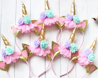 Unicorn Headband, Pink and Gold Unicorn Party, Unicorn Party Favors, Unicorn Birthday Party, Unicorn Baby Shower Gift, Hair Accessory