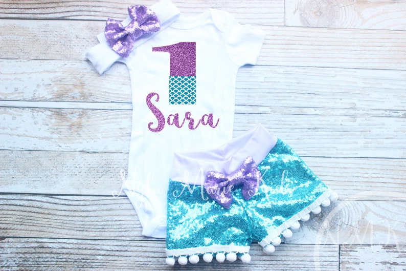 toddler Personalized 1st Birthday Outfit 2nd Birthday Mermaid Birthday Outfit Sea Birthday Outfit Glitter Sparkle