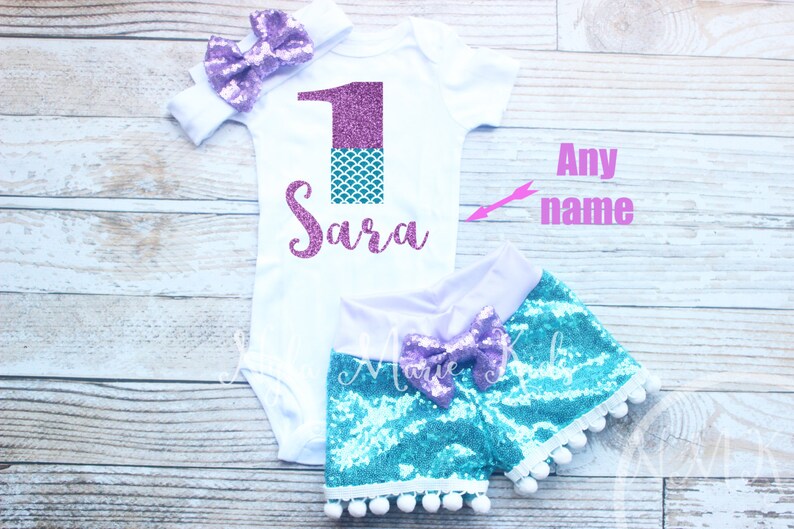 toddler Personalized 1st Birthday Outfit 2nd Birthday Mermaid Birthday Outfit Sea Birthday Outfit Glitter Sparkle