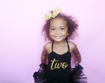 Second Birthday Outfit, Ballet Leotard Tutu, Girls 2nd Birthday, Toddler Girls Quarantine Birthday Outfit, Smash Cake Outfit, Black and Gold