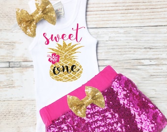 Pineapple 1st Birthday Outfit, Baby Girls Luau First Birthday, Pineapple Outfit, Summer, First Birthday Pineapple Outfit, Tropical