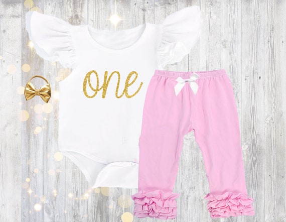 1st Birthday Girl Outfit Pink Baby Leggings With Gold | Etsy