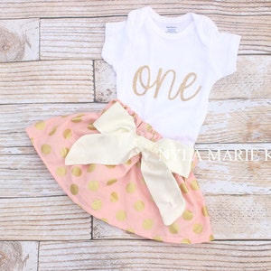 Pink and Gold Girls First Birthday, 1st Birthday Girl Outfit, First Birthday Outfit Girl, Pink Birthday Outfit, First Birthday Tutu Dress