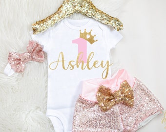 Pink Sequin shorts, baby sequin shorts, gold and pink first birthday, glitter, personalized, Girls First Birthday Outfit, baby girl clothes