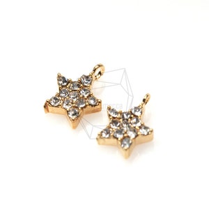 PDT-318-G/5Pcs-Cubic Zirconia Setting star Pendant / 8mm x 9mm/Gold Plated over brass/Jewelry Making