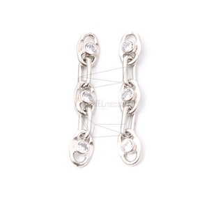 ERG-1022-MR/2PCS/Cubic Chain Charms Earrings/10mm X 55mm/Matte Rhodium Plated Over Brass/Jewelry Making