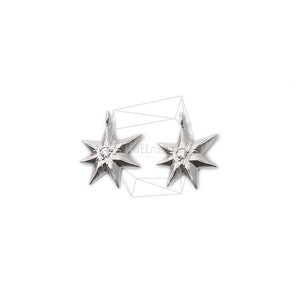PDT-2180-MR/2PCS/Cubic Star Pendant/11mm X 13mm/Matte Rhodium Plated Over Brass/Jewelry Making