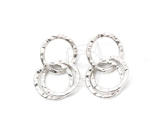 ERG-1232-MR/2PCS/Triple Linked Rings Post Earring/35mm X 38mm/Matte Rhodium  Plated Over Brass/Jewelry Making