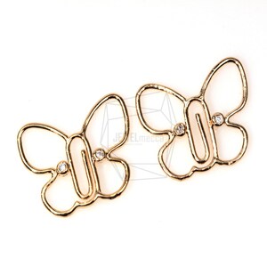 PDT-163-G/5 pièces-Pendentif papillon zircone cubique/ 16 mm x 20 mm/Plaqué or brillant sur laiton/fabrication de bijoux